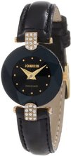 Jowissa J5.007.S Facet Strass Gold PVD Dimensional Glass Black Leather Rhinestone