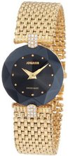 Jowissa J5.008.M Facet Strass Gold PVD Dimensional Glass Black Dial Rhinestones