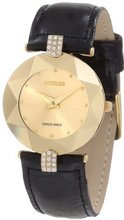Jowissa J5.009.M Facet Strass Gold PVD Dimensional Glass Black Leather Rhinestone