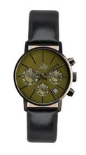 Joy Quartz with Green Dial Chronograph Display and Black Leather Strap JW632
