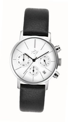 Joy Quartz with Silver Dial Chronograph Display and Black Leather Strap JW629
