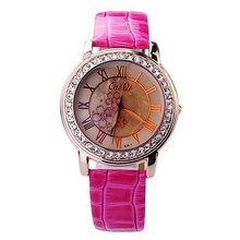 CaiQi Round Dial Wrist with Quartz Movement/Rhinestone Decoration/PU Leather Band for Woman - Pink Band