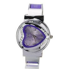 Elegant Graceful Stainless Steel Quartz Movement Bracelet Wrist with Heart-shaped Colored Dial-Purple
