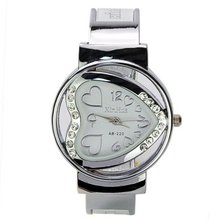 Elegant Graceful Stainless Steel Quartz Movement Bracelet Wrist with Heart-shaped Colored Dial-White