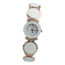 Fashion Round Dial Wrist with Quartz Movement/Metal Coopering Band for Woman - White Dial & Band