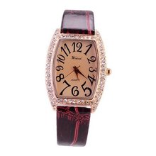 Lady Rhinestone Quartz Movement with Rectangle Dial/PU Leather Band/Big Scale-Dark red band