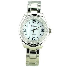 Woman Beautiful Crystal Rhinestones Quartz Movement with Round Dial-Silvery