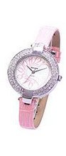 Julius JA-312D White Round Dial with Heart Drawing Pink Leather Band Analog Woman Wrist