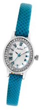 Julius JA-666C White Round Dial Bright Blue Leather Band Analog Woman Wrist With Light Blue Leather Band