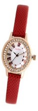 Julius JA-666E White Round Dial Red Leather Band Analog Woman Wrist With Red Leather Band