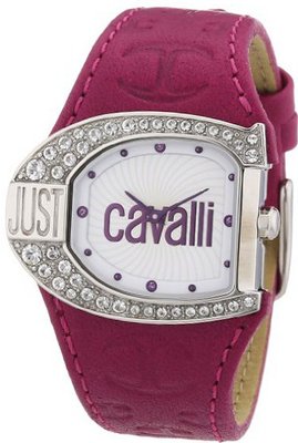 Just Cavalli R7251160502 Logo Stainless Steel Swarovski Crystal Pink Leather Strap