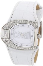 Just Cavalli R7251160545 Logo Stainless Steel Swarovski Crystal White Leather Strap