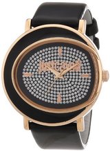 Just Cavalli R7251186505 Lac Gold Ion-Plated Coated Stainless Steel Swarovski Crystal Black Leather