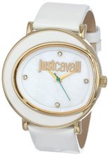Just Cavalli R7251186506 Lac Gold Ion-Plated Coated Stainless Steel Swarovski Crystal White Leather