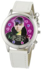 Justin Bieber Kids' JB1025 Round Digital White Patent Strap