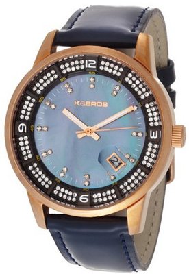 K&BROS 9145-3 Steel Moon Rose Gold-plated Shiny Leather Strap