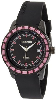 K&BROS 9165-1 Steel Pink Accent and Black Silicon Band