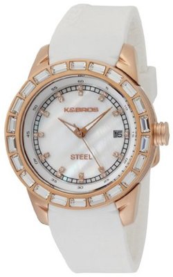 K&BROS 9165-3 Steel Rose Gold-tone and White Silicon Band