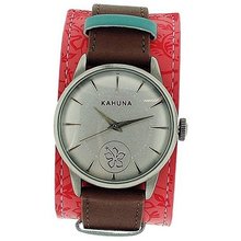 Kahuna Ladies Analogue Silver Dial Brown & Pink Leather Strap KLS-0247L