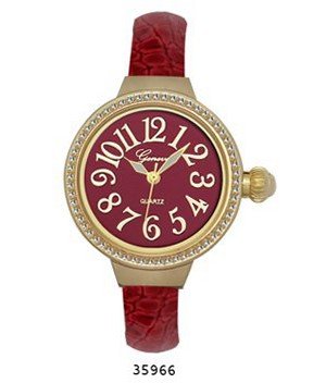 TRENDY FASHION Red Faux Leather Cuff , Gold Case, Maroon Dial BY FASHION DESTINATION