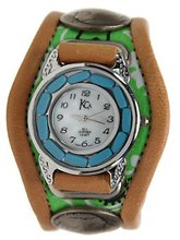 Kc,s Leather Craft Bracelet Three Concho Turquoise Movement Inlay Color Green