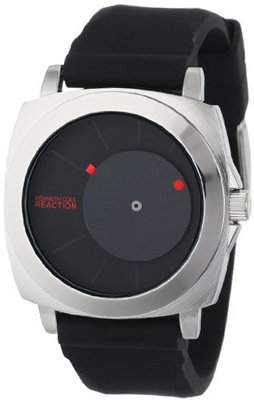 Kenneth Cole REACTION Unisex RK1327 Street Silver Round Case Offset Black Dial Red Accents
