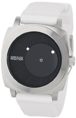 Kenneth Cole REACTION Unisex RK1328 Street Silver Round Case Offset Black Dial White Accents