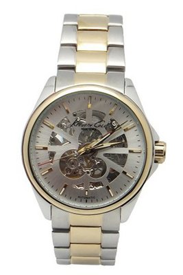 Kenneth Cole KC9127 See-Thru Silver Skeletonized Dial Two Tone SS