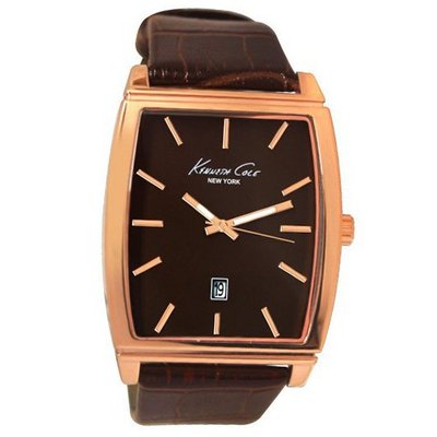 Kenneth Cole KCW1028 Rose Gold Brown Analog Date Dial Leather Band  NEW