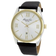 Kenneth Cole KCW1035 Gold Silver Analog Date Dial Black Leather  NEW