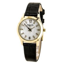 Kenneth Cole KCW2013 Gold Tone MOP Dial Black Leather Band