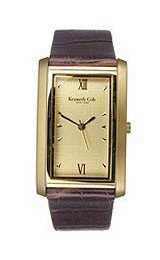 Kenneth Cole New York Champagne Patterned Dial Gold Tone Case Brown Leather KC1148