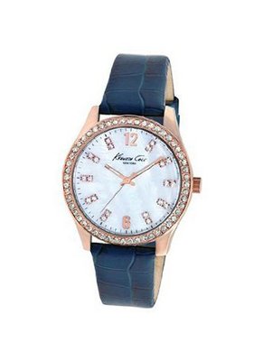 Kenneth Cole New York Crystal Accented MOP Dial Rose Gold Case Blue KC2766