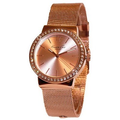 Kenneth Cole New York KCW4018 Analog Round Rose Gold-Tone Stainless Steel Mesh Bracelet Crystals