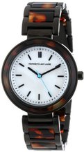 Kenneth Jay Lane 2022 Mother of Pearl Dial Black Ion-Plated Stainless Steel & Brown Tortoise Resin