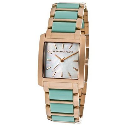 Kenneth Jay Lane KJLANE-1614 Mother-Of-Pearl Dial Rose Gold Ion-Plated Stainless Steel and Turquoise Resin