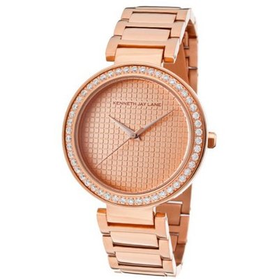 Kenneth Jay Lane KJLANE-2605 Rose Textured Dial Crystal Accented Rose Gold Ion-Plated Stainless Steel