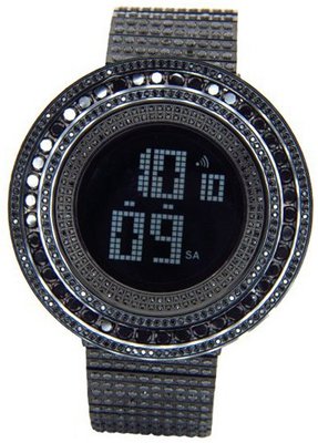 King Master 65.00ct Lab Made Diamond Fully Iced Out Digital Black Stainless Steel Metal Band