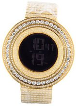 King Master 65.00ct Lab Made Diamond Fully Iced Out Digital Gold Stainless Steel Metal Band