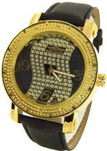 King Master Genuine Diamond Gold Case Black Leather Band w/ 2 Interchangeable Bands #KM-540