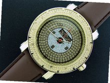 New King Master 50mm Round 12 Diamond Gold Color Face Brown Band