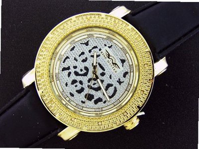 New King Master 50mm Round 12 Diamond Gold Tone Case Black Band