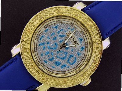 New King Master 50mm Round 12 Diamond Gold Tone Case Blue Band