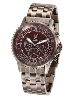 Brown Stainless Steel Band Large Dial Diamond Accent Multifunction Day Date Konigswerk SQ201464G