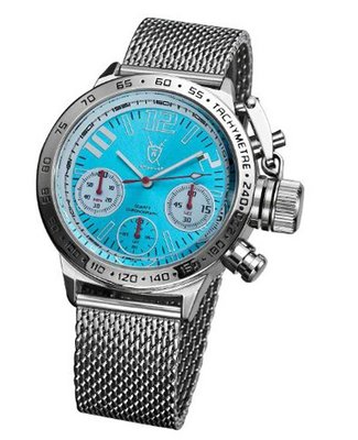 Stylish Chronograph Silver Mesh Bracelet Large Blue Dial German Design Konigswerk AQ100124G