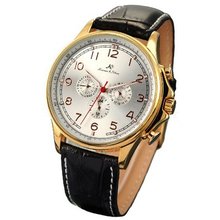 KS Date Day Analogue White Leather Golden Dial chanical Wrist New KS055