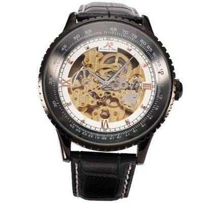 KS Royal Series Skeleton Automatic Mechanical Genuine Black Leather KS115