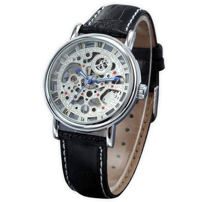 KS Skeleton Mechanical Leather Band Classic Leather Analog Wrist KS022