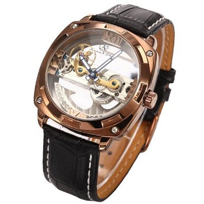 KS Stylish  Skeleton Steampunk Bridge Leather Band Automatic Mechanical KS135