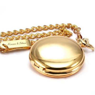 KS Vintage Polished Pendant Golden Steel Case Chain Quartz Awesome Pocket KSP003